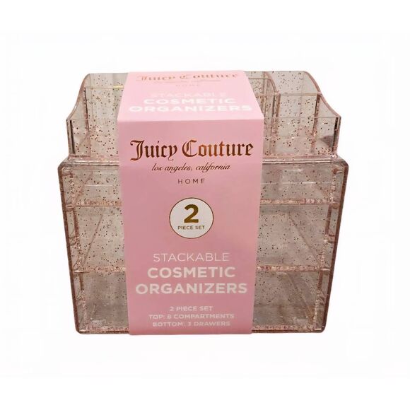 Juicy Couture Home Glitter Infused Stackable Cosmetic Organizers- Pink - Picture 2 of 11